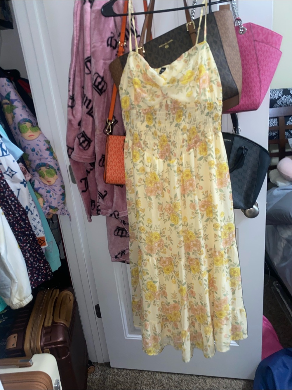 Trixxi Yellow Floral Maxi Dress with Pink & Green Blooms